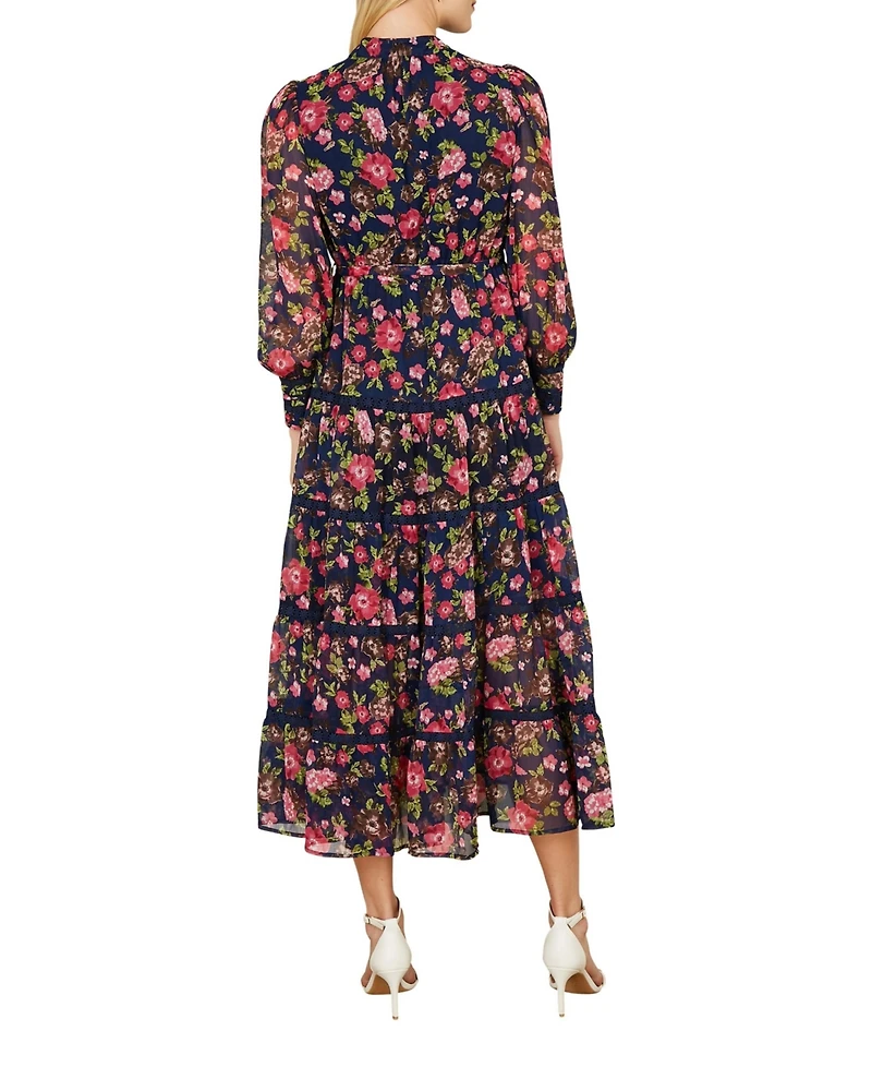 Yumi Blossom Print Lace Trim Maxi Dress