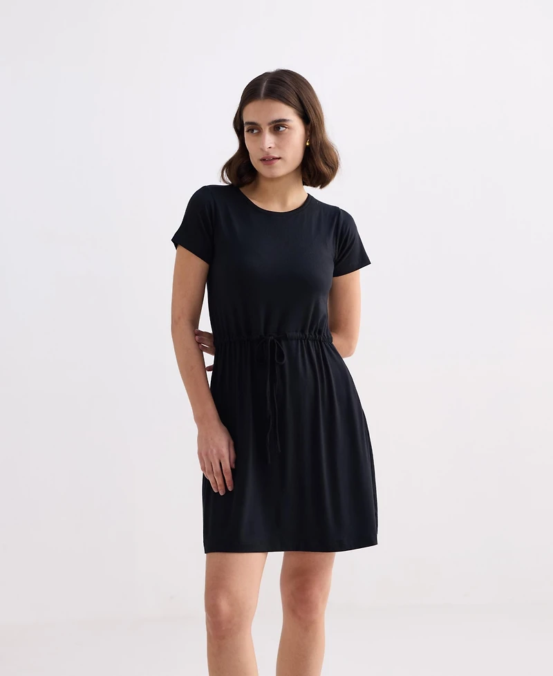 Reistor Women's Drawstring Short T-shirt Dress Black