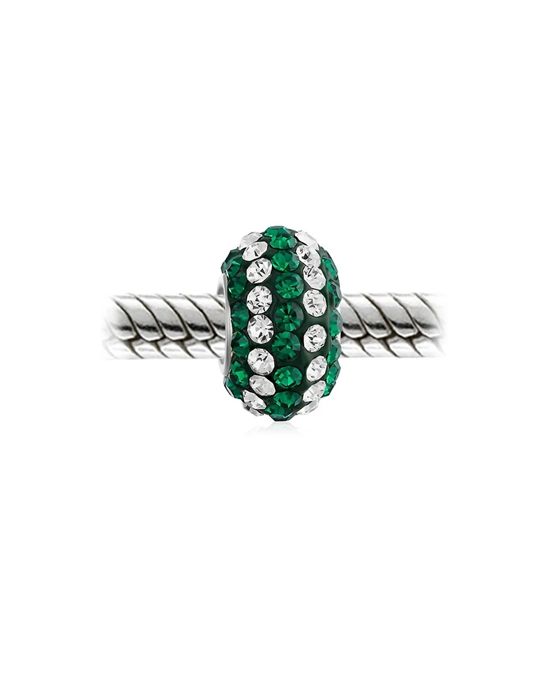 Bling Jewelry Set of 2 Green White Striped Crystal Bead Charm for European Bracelet Sterling Silver Core
