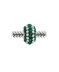 Bling Jewelry Set of 2 Green White Striped Crystal Bead Charm for European Bracelet Sterling Silver Core