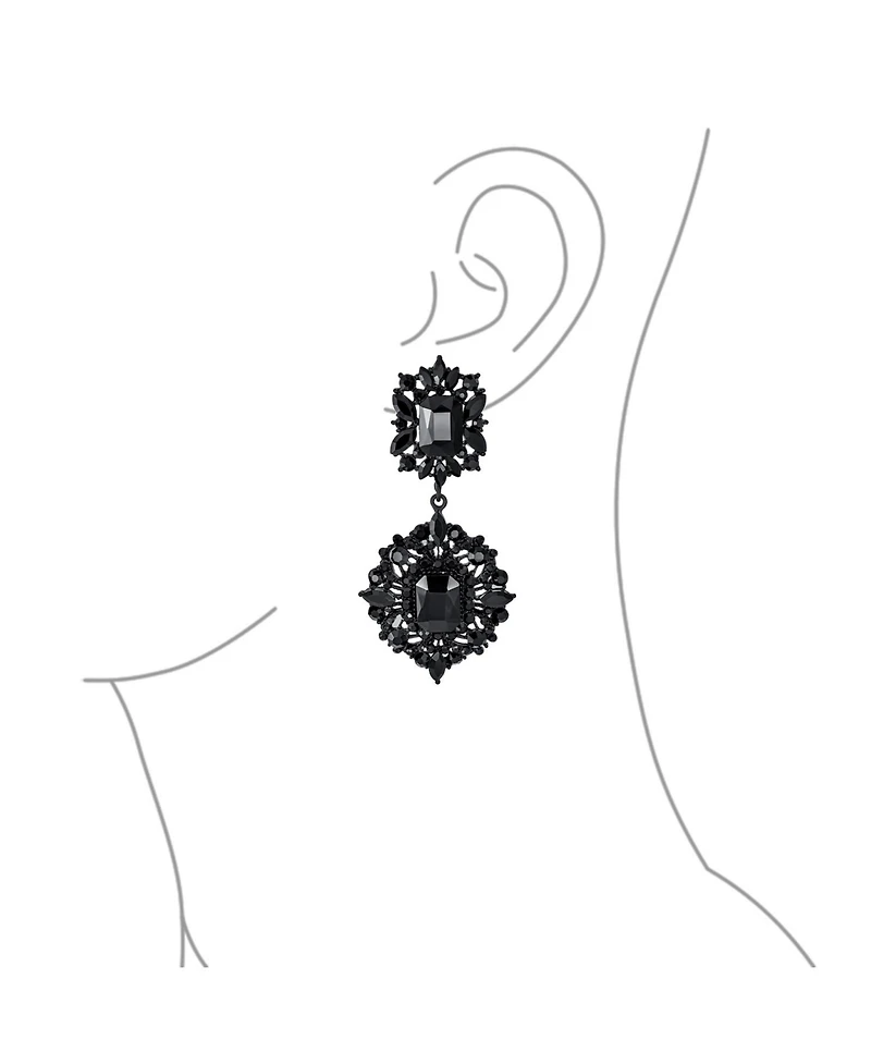 Bling Jewelry Set of 2 Big Crystal Art Deco Purple and Black Dangle Earrings Black Plated