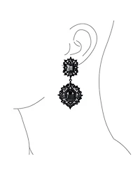Bling Jewelry Set of 2 Big Crystal Art Deco Purple and Black Dangle Earrings Black Plated