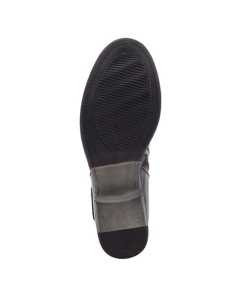 Spring Step Oziel Leather Bootie with Decorative Zipper and Chunky Sculpted Heel
