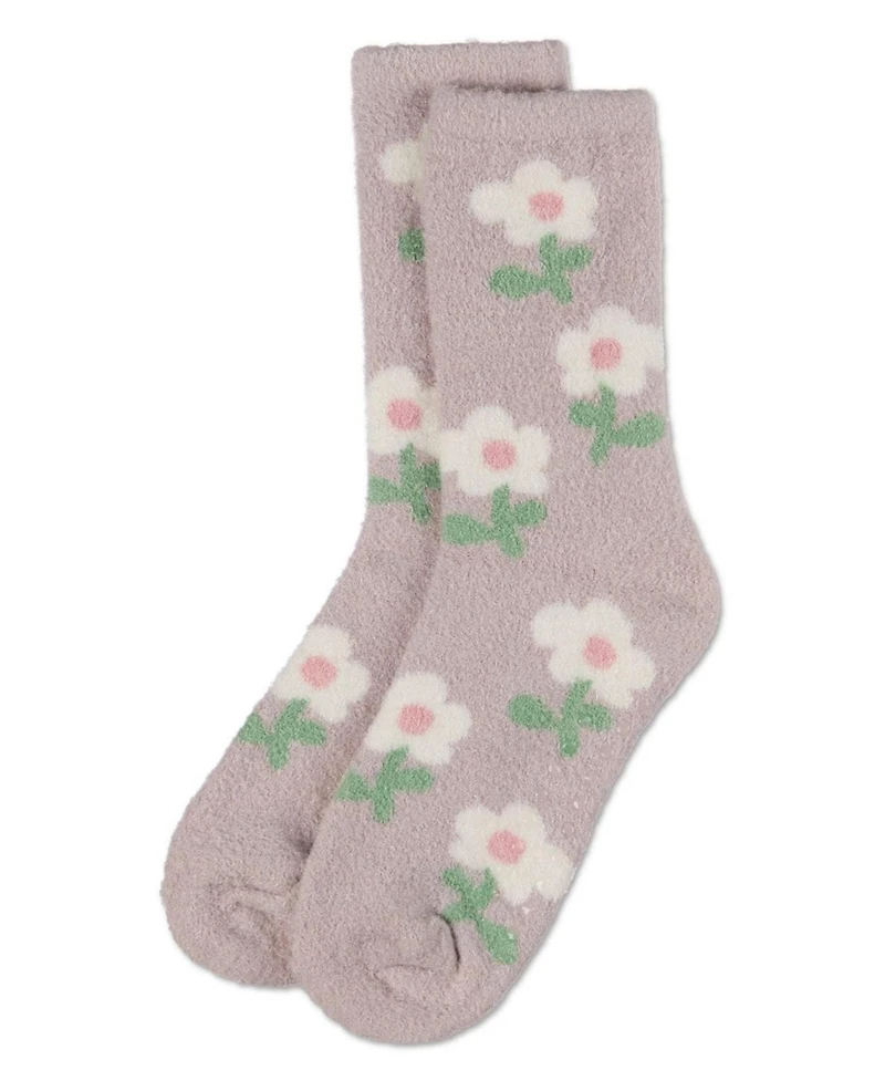 MeMoi Women's Flower Aloe Infused Crew Socks