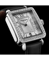 Elegant Women s Rectangular 35×47mm Dress Watch – Model 4060L.1, Silver Case, Black Leather Strap, Crystal Bezel