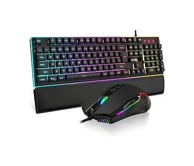 risokeys Wired Gaming Keyboard, Mouse, and Wrist Rest Combo - Rgb Backlit, Mechanical Feel Keyboard + 7D 7200 Dpi Mouse + Leather Wrist Rest
