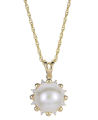 Macy's Cultured Freshwater Pearl (9.5-10mm) and Lab Created White Sapphire Pendant Necklace (0.08 ct. t.w.) in Sterling Silver with 14k Gold Plating