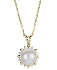 Macy's Cultured Freshwater Pearl (9.5-10mm) and Lab Created White Sapphire Pendant Necklace (0.08 ct. t.w.) in Sterling Silver with 14k Gold Plating