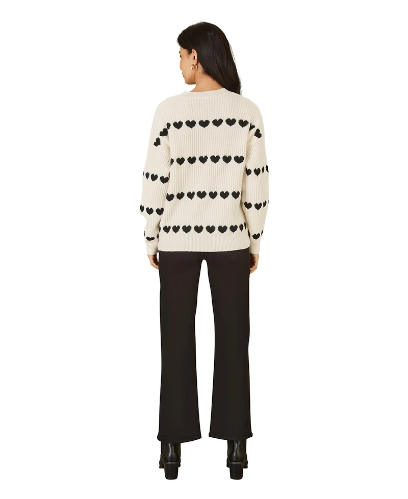 Yumi Women's Knitted Heart Stripes Sweater