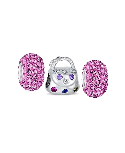 Bling Jewelry Set of 3 Fashion Multicolor Cz Clutch Purse & 2 Solid Pink Spacer Charm Bead Sterling Silver