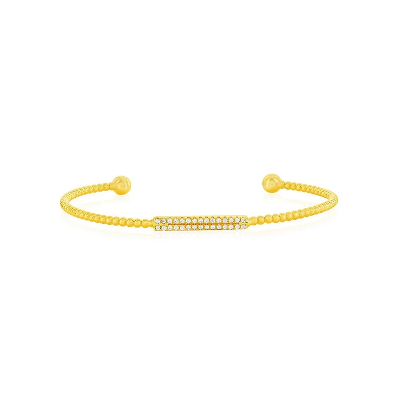 Sterling Silver, Cz Bar Beaded Bangle