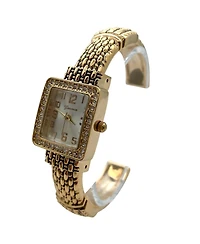 Olivia Pratt Elegant Detailed Band Square Face Bangle Women Watch, Gold
