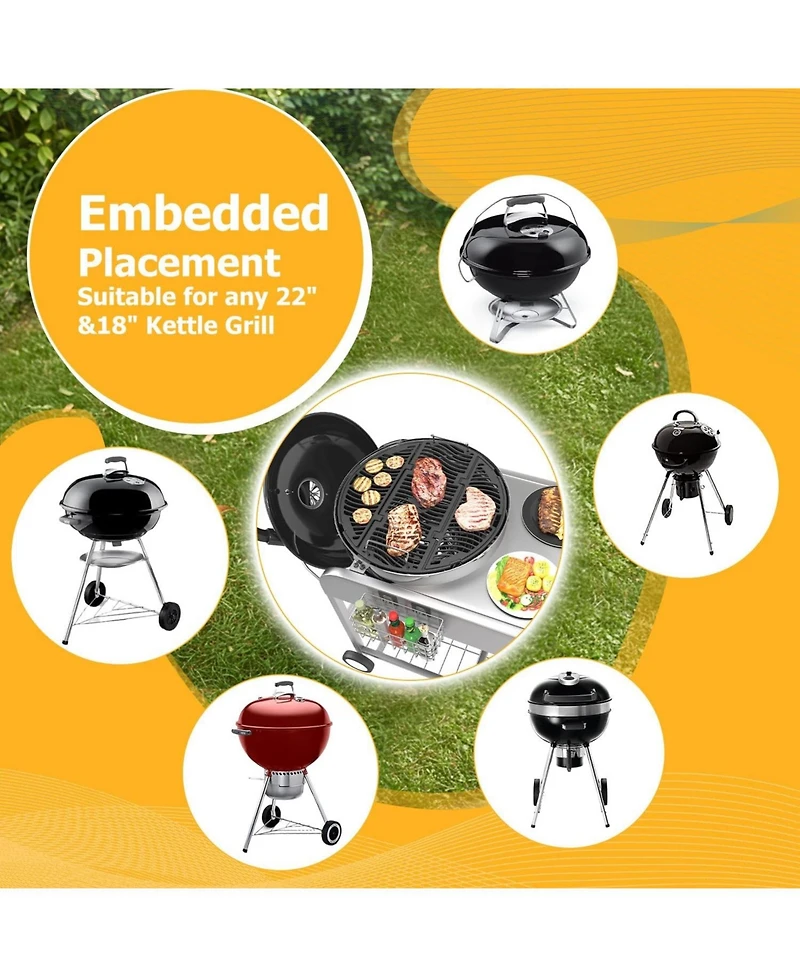 Aecojoy Grill Table for Weber 18" & 22" Original Kettle, Outdoor Grill Cart with Wheels