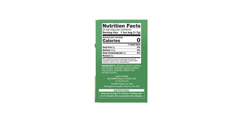 Now Foods Green Kick Tea Bags, 24 each