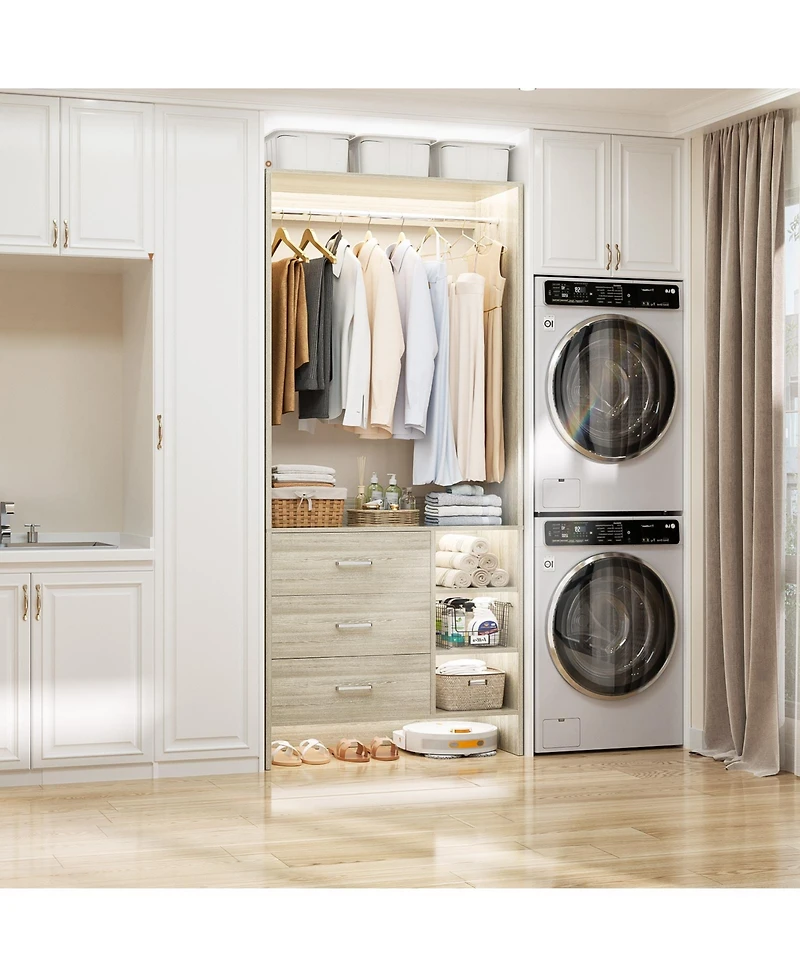30" Freestanding Closet Organizer with Hanging Rods and Drawers, Closet System with Storage Shelves