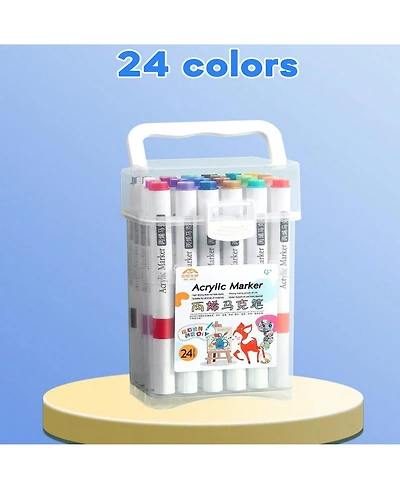 Htutwoo 24 Colors Acrylic Marker Pens For Diy Art Painting, Waterproof & Quick-Dry, For Student Art, Anime,Drawing Supplies Back To School