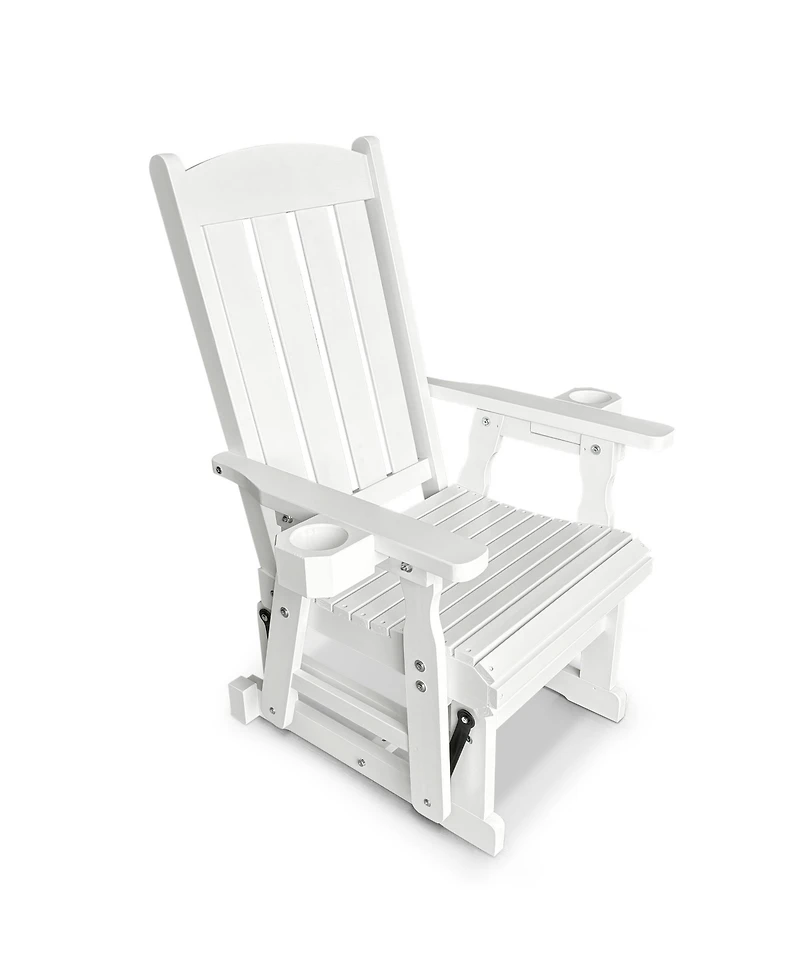 Wooden Patio Glider for One Person, with High Back and Deep Contoured Seat, Solid Fir Wood, Heavy Duty 600 Lbs (Deep Brown, 1-Seater)