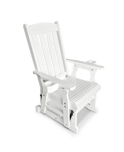 Wooden Patio Glider for One Person, with High Back and Deep Contoured Seat, Solid Fir Wood, Heavy Duty 600 Lbs (Deep Brown, 1-Seater)