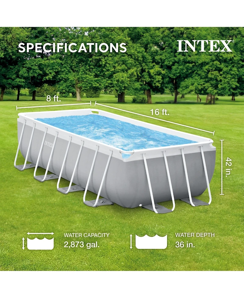 Intex 16 Foot x 42 Inch Prism Frame Rectangular Above Ground Swimming Pool Set
