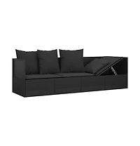 Outdoor Lounge Bed Black Pe Rattan Large Adjustable Armrests