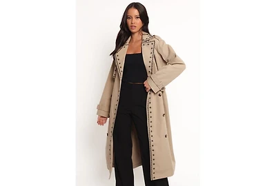 Petal and Pup Women's Grayson Embroidered Trim Trench Coat - Taupe L