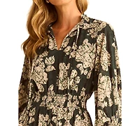 Vince Camuto Women's Long-Sleeve Smocked-Waist Tiered Dress