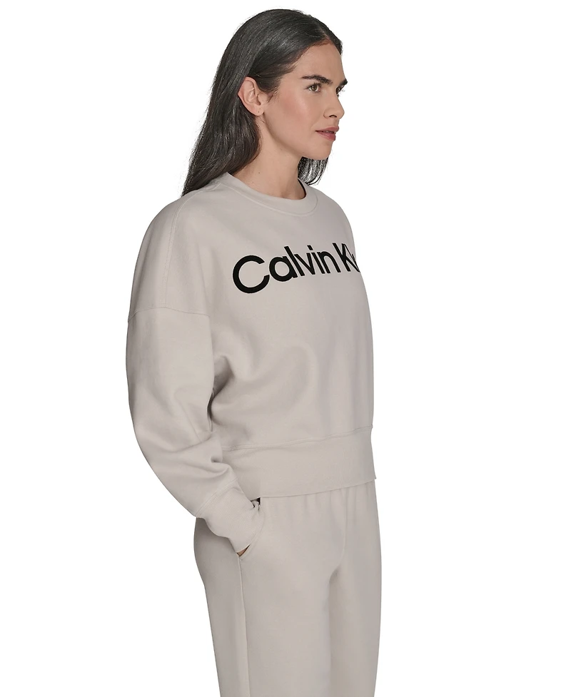 Calvin Klein Women's Performance Flocked Logo Pull-On Sweatshirt