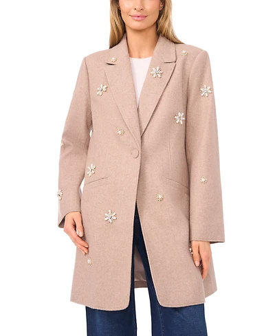CeCe Women's Peak Lapel Single Breasted Long Sleeve Coat