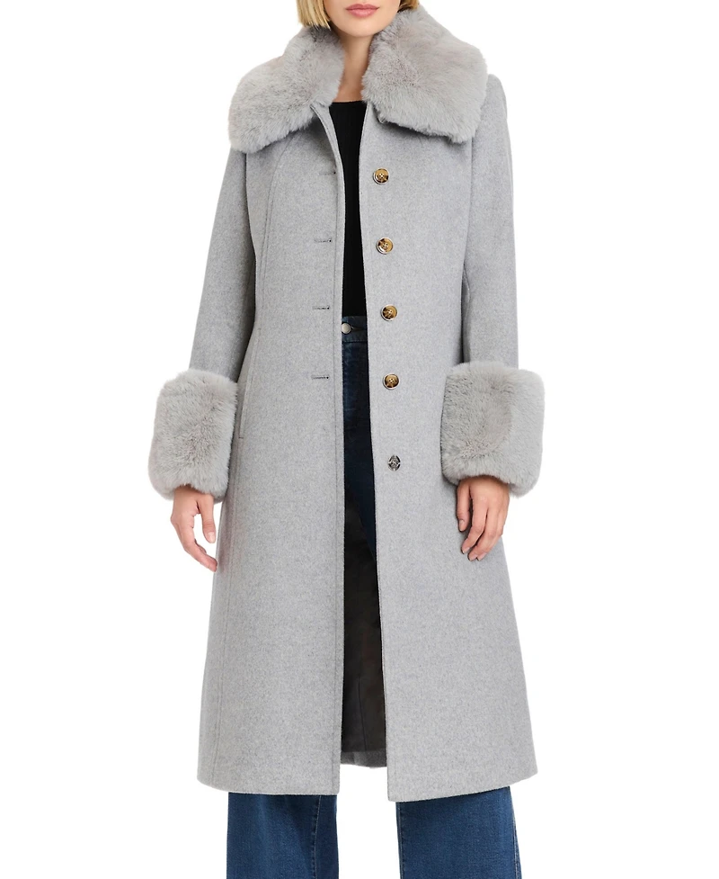 Vince Camuto Women's Single-Breasted Maxi Coat W/ Detachable Faux Fur