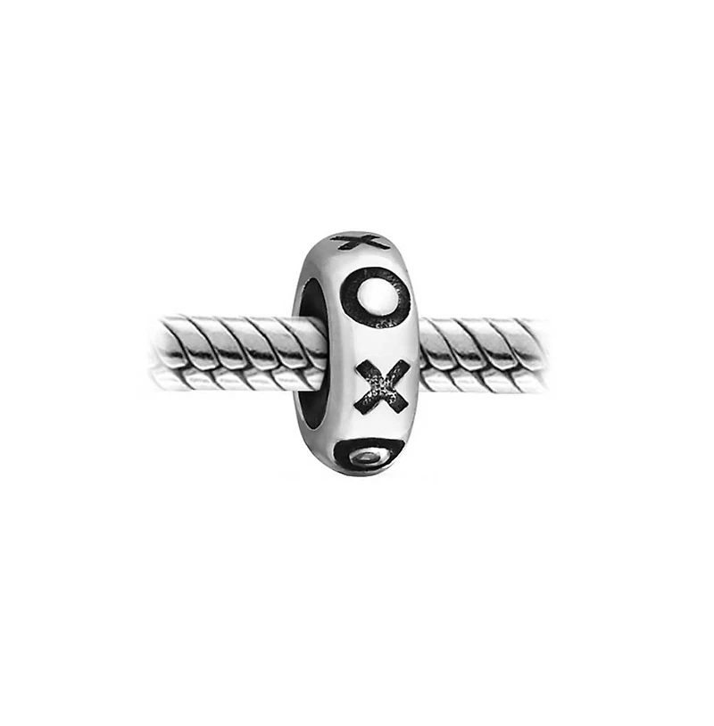 Bling Jewelry Set of 2 Valentine Xo Clasp Spacer Charm Bead Black Rubber Oxidized Silver