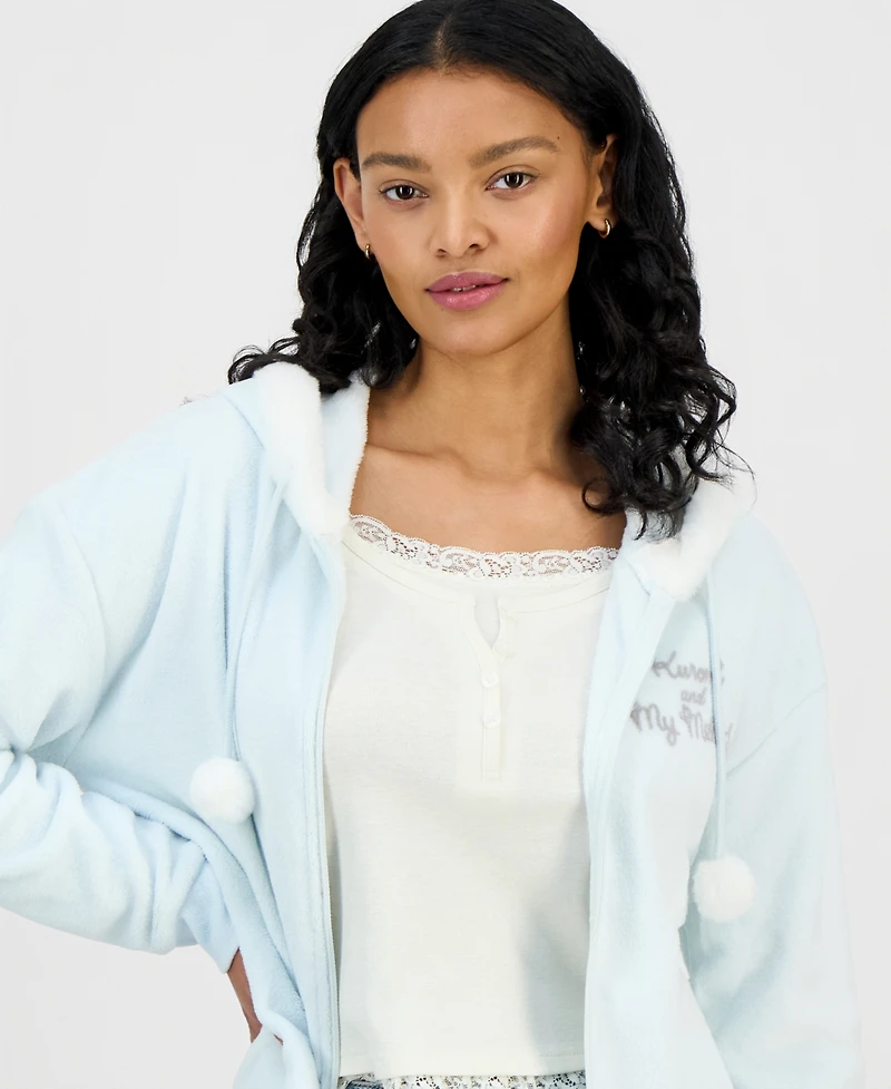 Love Tribe Juniors' Kuromi & My Melody Zip-Front Faux Fur-Lined Hoodie