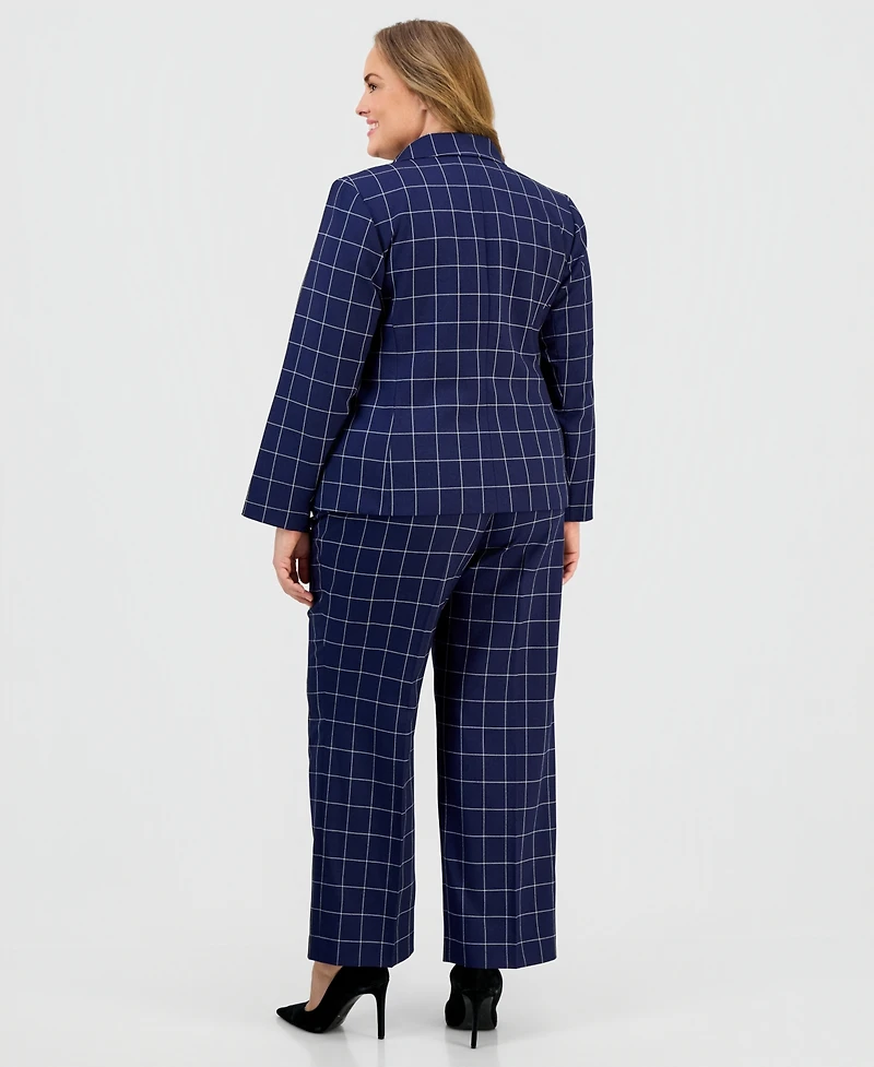 Le Suit Plus Windowpane Check Notch Collar Pantsuit