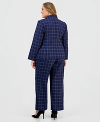 Le Suit Plus Windowpane Check Notch Collar Pantsuit