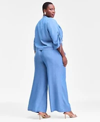 I.N.C. International Concepts Plus Size Chambray Top Wide Leg Pants Earrings Macys Exclusive