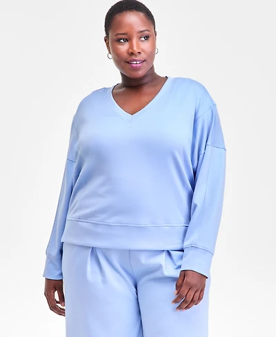 I.n.c. International Concepts Plus V-Neck Knit Long-Sleeve Top, Macy's Exclusive