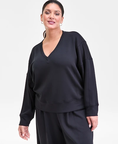 I.n.c. International Concepts Plus V-Neck Knit Long-Sleeve Top, Macy's Exclusive