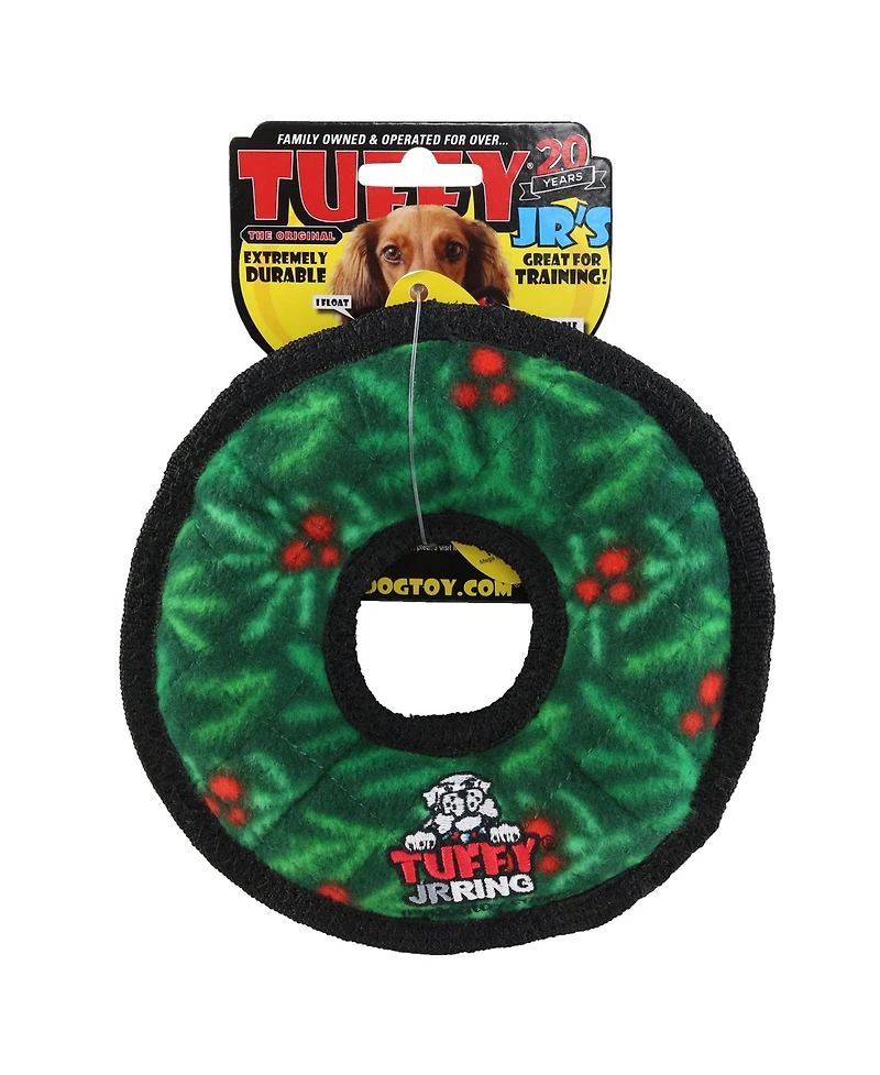 Tuffy Jr Ring Wreath 2 Pack, Durable Plush Squeaky Dog Toy
