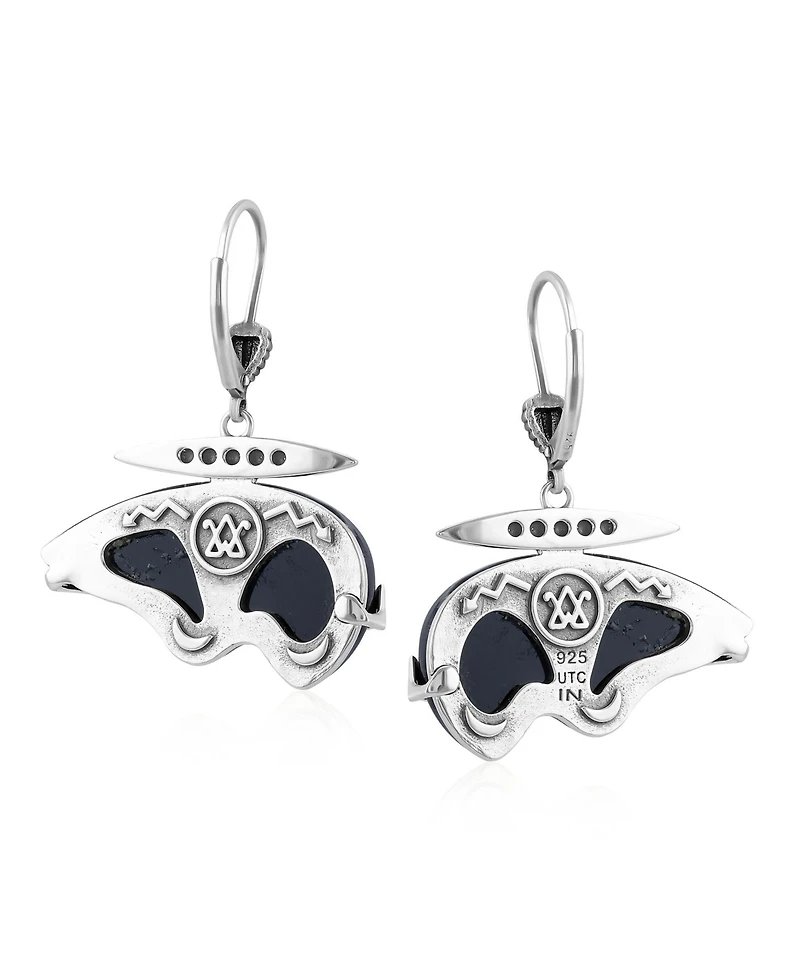 American West Jewelry Sterling Silver Black Onyx Bear Lever Back Earrings