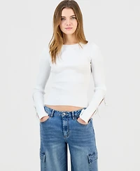 Madden Girl Juniors' Scoop-Neck Rhinestone-Bow-Trim Sweater