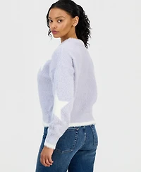 Hooked Up by Iot Juniors' Crewneck Long-Sleeve Eyelash Sweater
