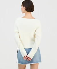 Hooked Up by Iot Juniors' Eyelash Button-Front Cardigan