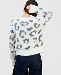 Hooked Up by Iot Juniors' Crewneck Animal-Graphic Eyelash Sweater