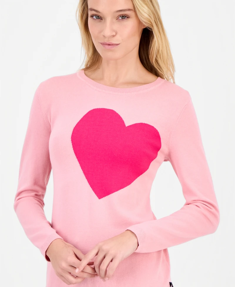 Nautica Jeans Women's Cotton Embroidered-Heart Sweater
