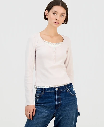 Pink Rose Juniors' Layered-Look Henley Top