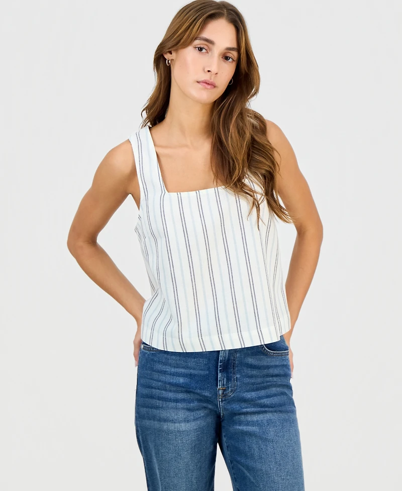 Hippie Rose Juniors' Square-Neck Linen Tank Top