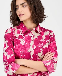 Nautica Jeans Women's Festival Floral Roll-Tab Cotton Shirt
