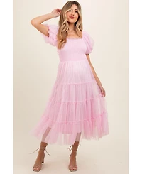 Pinkblush Maternity Light Pink Smocked Tiered Tulle Midi Dress