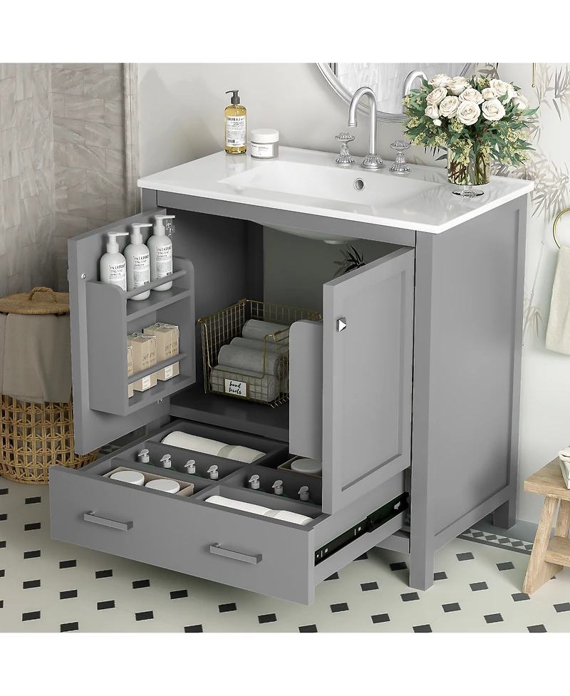 Lovmor 30inch Gray Bathroom Vanity with Single Sink Combo Cabinet Undermount Sink Bathroom Storage Cabinet with 2 Doors