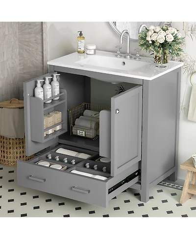 Lovmor 30inch Gray Bathroom Vanity with Single Sink Combo Cabinet Undermount Sink Bathroom Storage Cabinet with 2 Doors