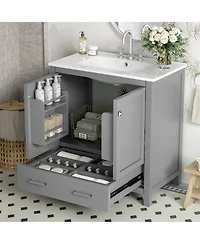 Lovmor 30inch Gray Bathroom Vanity with Single Sink Combo Cabinet Undermount Sink Bathroom Storage Cabinet with 2 Doors